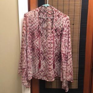 Pink snake print chiffon sheer top with tassels